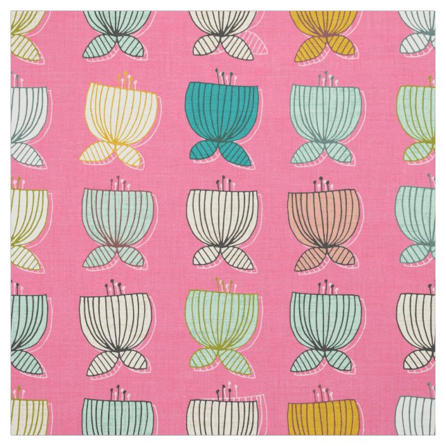 Tissu tasses de fleurs roses (Échantillon)