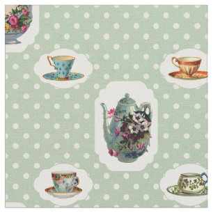 Tissu Tasses de thé vintages et pois