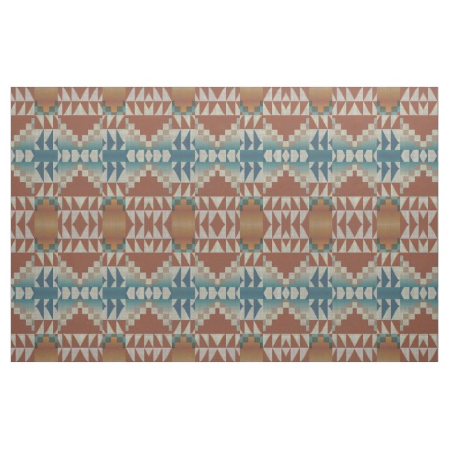 Tissu Taupe Bleu Turquoise Brûlé Orange Brown Aspect eth (Fat Quarter)