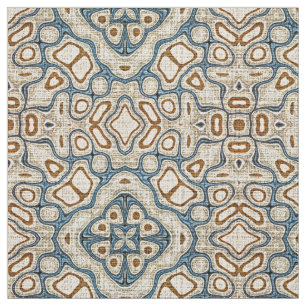 Tissu Taupe Brown Turquoise bleu Bali Batik Style Motif
