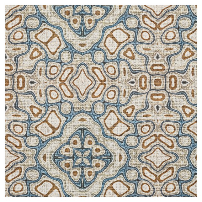 Tissu Taupe Brown Turquoise bleu Bali Batik Style Motif (Échantillon)