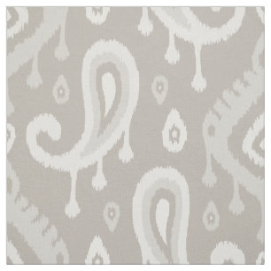 Tissu Taupe Ikat Paisley Grande Échelle