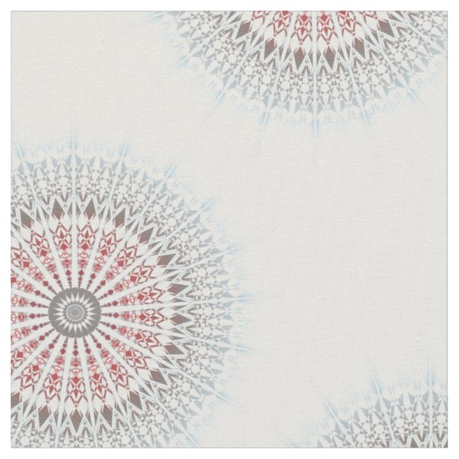 Tissu Taupe rouge bleu blanc Mandala (Fermer)
