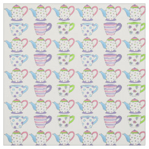 Tissu Tea Party Time Pastel Teacups Cups Teacots Imprime