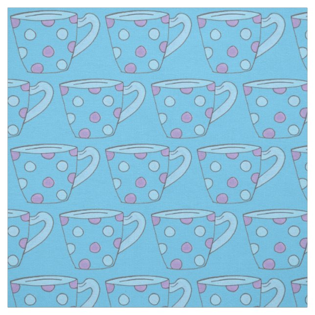 Tissu Tea Tea Time Cuppa Coupe bleu violet Polka Dot (Échantillon)