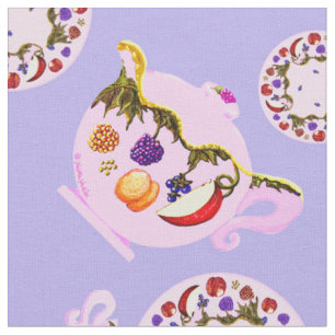 Tissu Tea Time Teapot Teapup Plate Cuivre Kettle motif