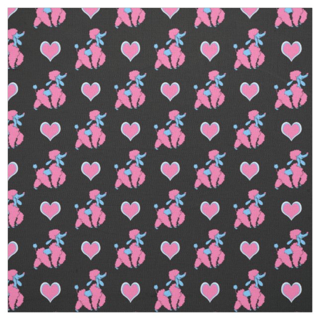 Tissu Teckels roses et bleus et motif de coeurs (Échantillon)
