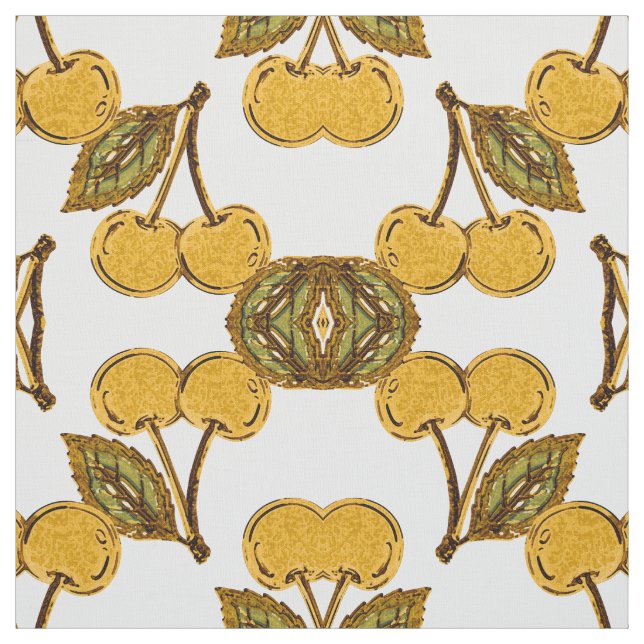 Tissu Tela Golden Metallic Cherries Geometric Pattern (Échantillon)