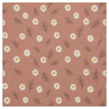 Terracotta Daisy Motif Éparpillé Lin Ivoire