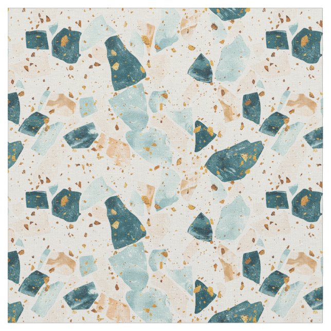 Tissu Terrazzo Motif Turquoise et or (Fermer)