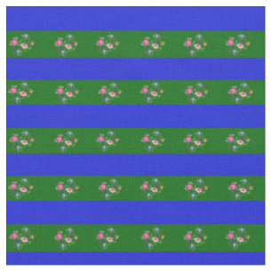 Tissu Terre verte de l'île, bande de fleurs folk bleu ro