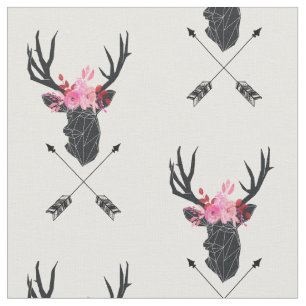 Tissu Tête de cerf géométrique avec fleurs et flèches cr