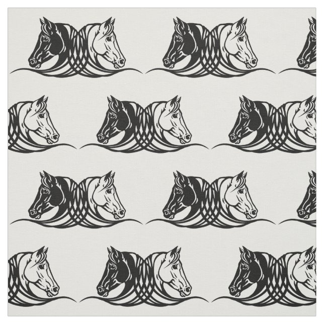 Tissu têtes de chevaux noirs et blancs (Échantillon)