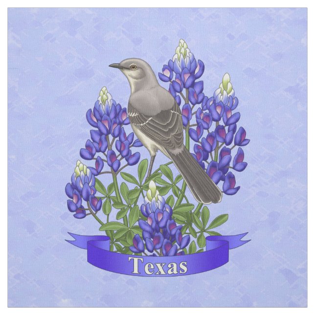 Tissu Texas State Mockingbird & Bluebonnet Flower (Échantillon)
