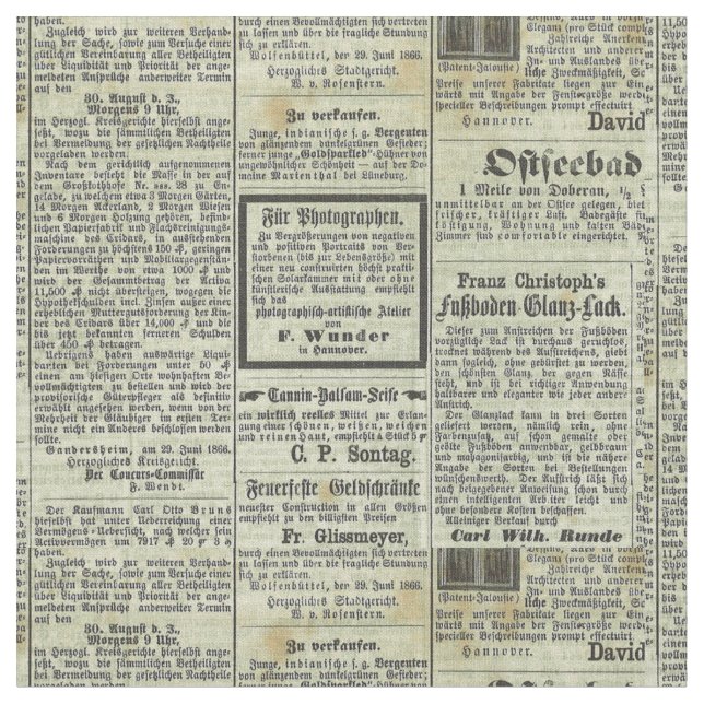 Tissu Textile allemand vintage de journal (Fermer)