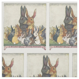 Tissu Textile vintage de famille de lapin de Pâques