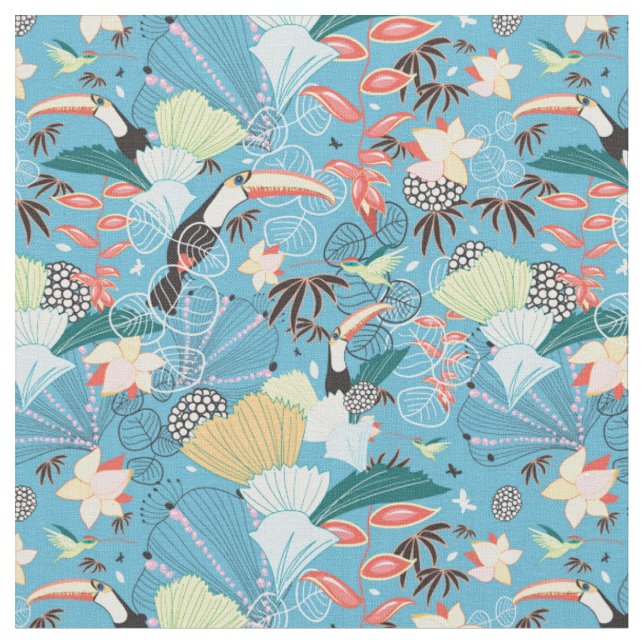 Tissu Texture tropicale avec des toucans et des colibris (Fermer)