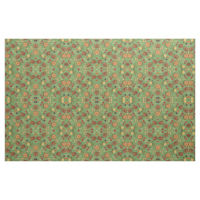 Tissu Thanksgiving Turkey Pie Citrouille Green Orange Ch (Fat Quarter)