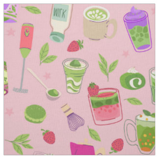 Tissu thé matcha rose smoothie aux fraises