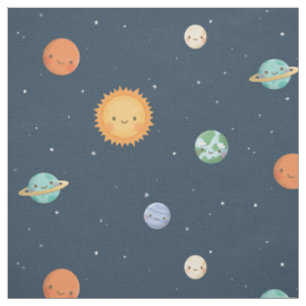 Tissu Thème spatial Soleil et Planètes Joyeux