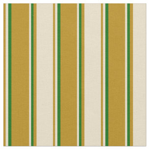 Tissu Tige d'or foncé, Tan et lignes de couleur vert fon