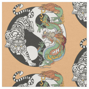 Tissu Tigre blanc contre dragon vert au Yin yang