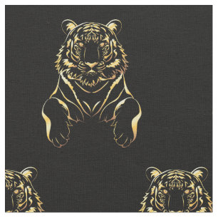Tissu Tigre noir à rayures dorées