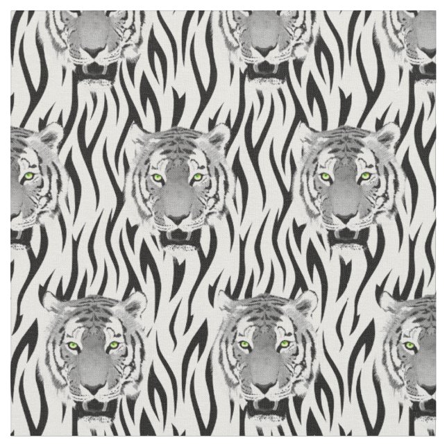 Tissu Tigre noir et blanc avec bandes (Fermer)