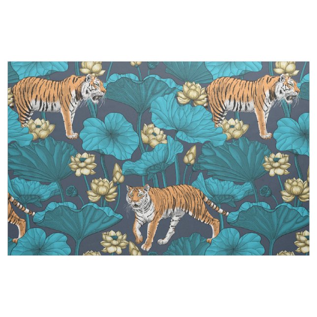 Tissu Tigres dans l'étang jaune de lotus (Fat Quarter)