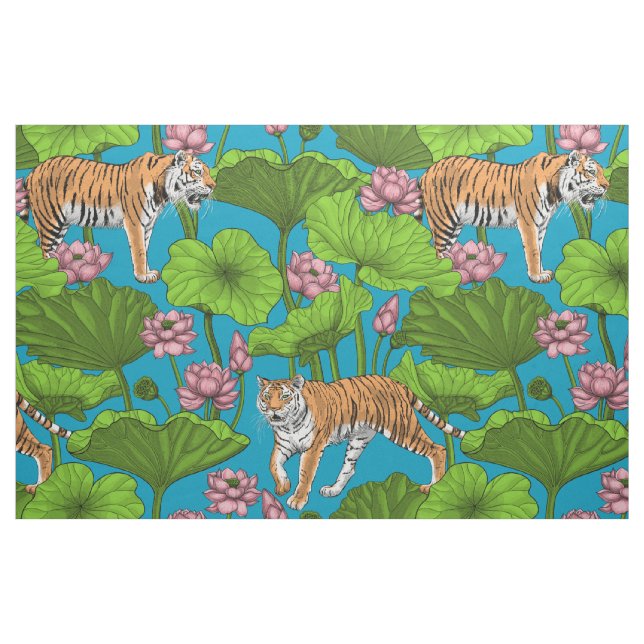 Tissu Tigres dans l'étang rose lotus (Fat Quarter)