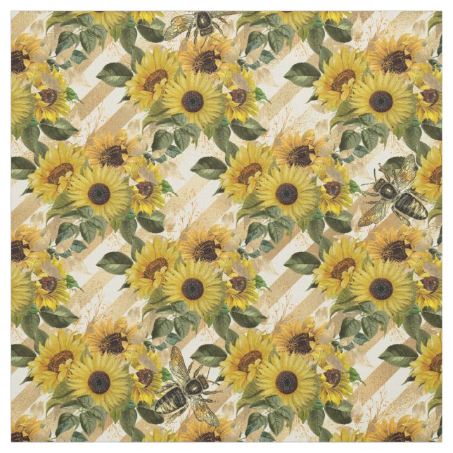 Tissu Tirages d'or jaune tournesol Aquarelle (Échantillon)