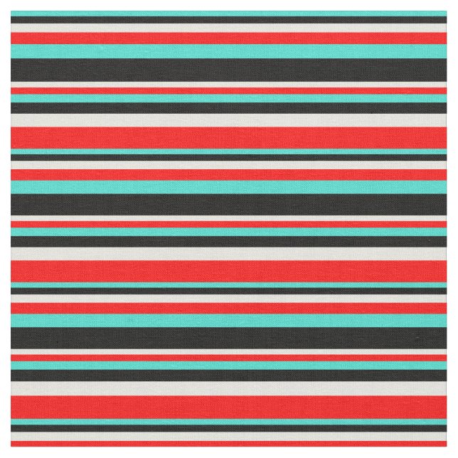 Tissu Tirures turquoise, noire, beige et rouge (Fermer)
