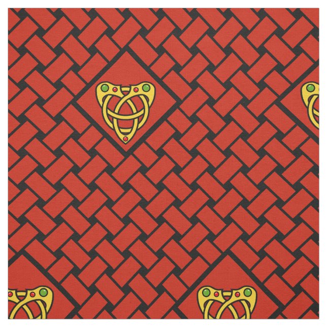 Tissu tissage or/rouge/noir, diamant, noeud céleste (Échantillon)