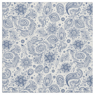 Tissu Toile à motifs floraux Vintages en bleu hippie