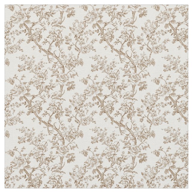 Tissu Toile beige avec branches Roses et courbes (Fermer)