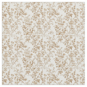 Tissu Toile beige avec Fleurs de Jardin et Vignes