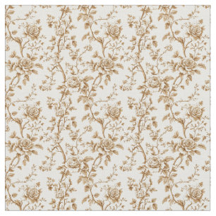 Tissu Toile Beige chaude avec Roses et baies
