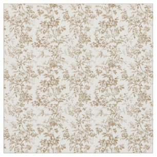 Tissu Toile beige dorée avec Roses et feuillage