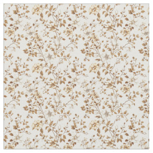 Tissu Toile beige dorée avec Roses et fleurs