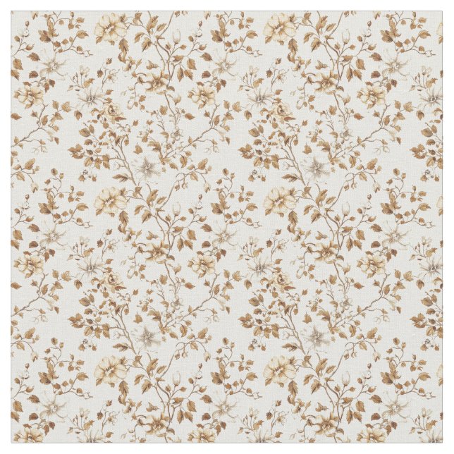 Tissu Toile beige dorée avec Roses et fleurs (Fermer)