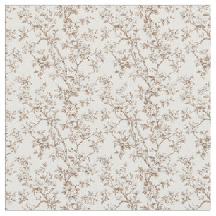 Tissu Toile Brown avec fleurs et branches