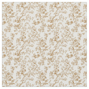 Tissu Toile Brown dorée avec fleurs et Feuilles