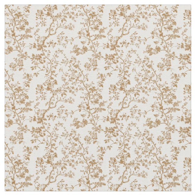 Tissu Toile Brown dorée avec fleurs et Feuilles (Fermer)