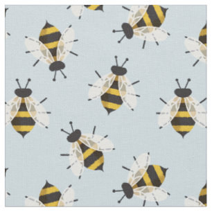 Tissu Toile d'abeilles illustrée de bleu rustique