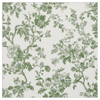 Tissu Toile de fleurs vert antique