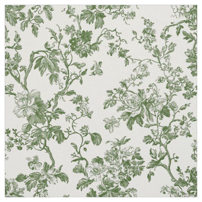 Tissu Toile de fleurs vert antique (Échantillon)