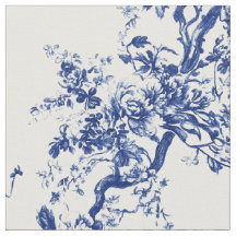Toile de Jouy florale à branche bleu royal