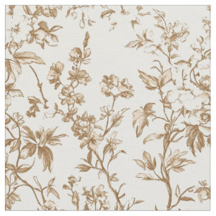Tissu Toile de Vigne Florale Beige Antique