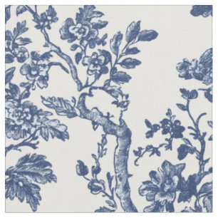 Tissu Toile de vigne florale bleu marine