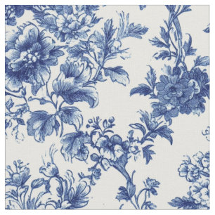 Tissu Toile Florale Botanique Bleu Classique